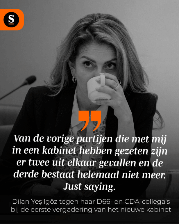 Quote: Dilan Yeşilgöz tegen haar D66- en CDA-collega’s bij de eerste vergadering van het nieuwe kabinet