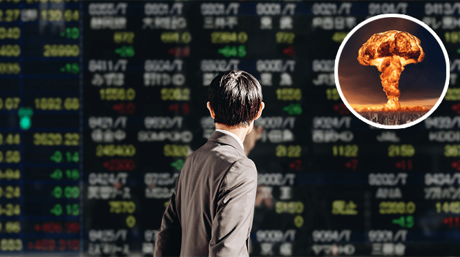 Beurzen reageren negatief op allesverwoestende atoomoorlog