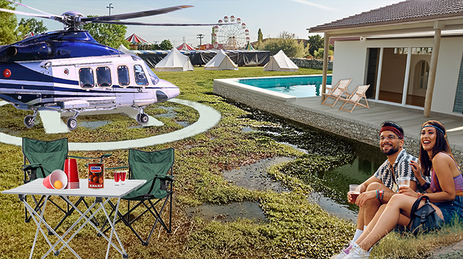 Festival biedt vanaf dit jaar op de glamping ook villa’s met zwembad, oprijlaan en helikopterlandplaats aan