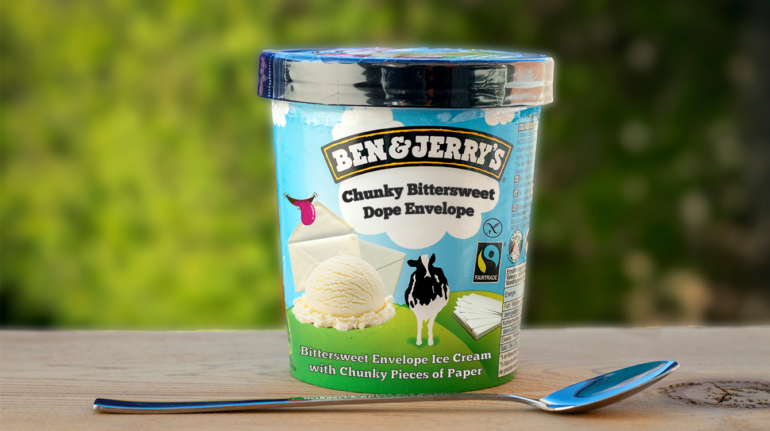 Ben & Jerry’s introduceert ijs met envelopplakrand-smaak