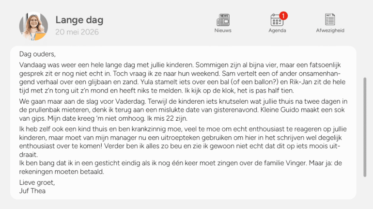 Verhaaltje juf kinderopvang iets te eerlijk