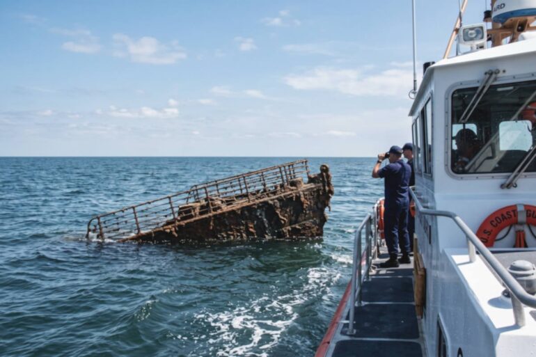 Deel Titanic boven water door laag waterpeil Atlantische Oceaan