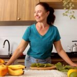 Moeder kijkt film vanuit de keuken