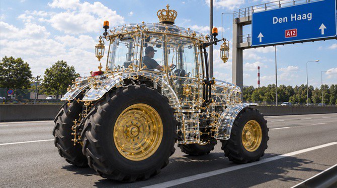 ​Boeren onderweg naar Den Haag in glazen trekker