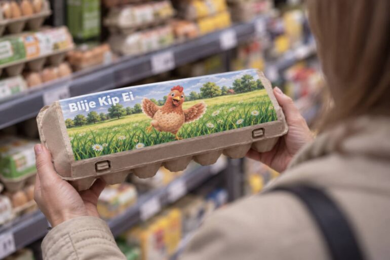 Kip op eierdozen veel gelukkiger dan 10 jaar geleden